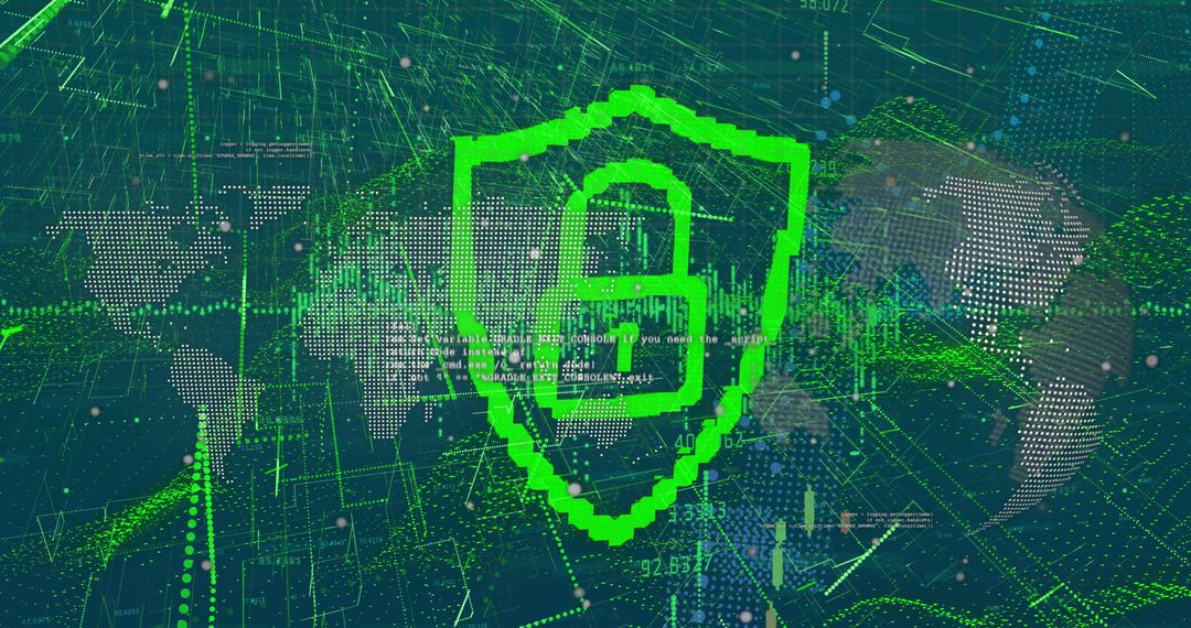 Cybersecurity Concept with Digital Shield and Global Data Network