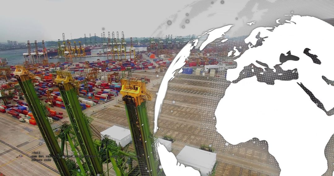 Global Shipping Container Yard with Digital Globe Overlay