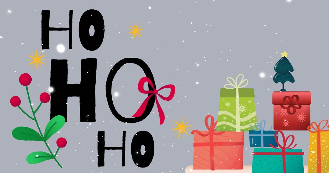 Christmas Presents and Snowfall with Festive Text