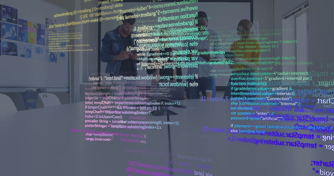 Diverse Team Analyzing Digital Interface in Modern Office