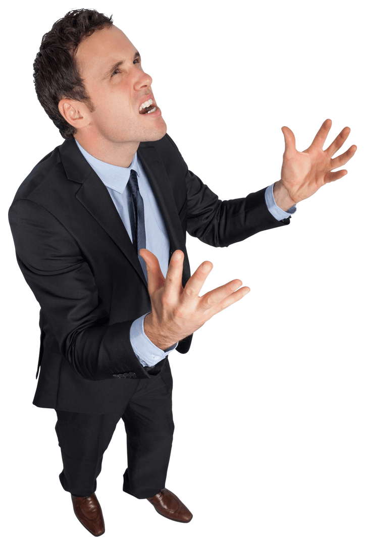 Angry Businessman Gesturing on Transparent Background