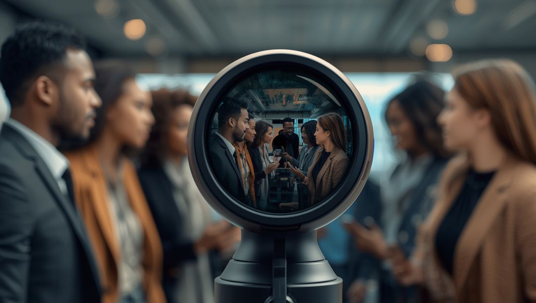 Innovative Lens Captures Professionals Networking in Modern Office