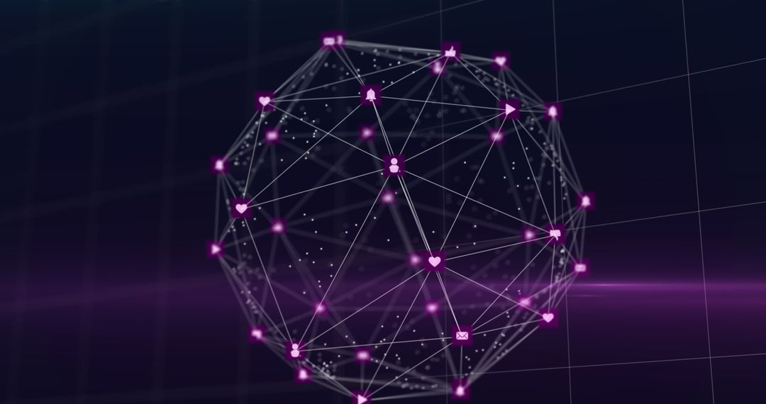 Digital Network Sphere with Evolving Connections and Icons