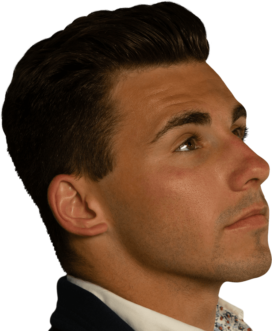 Close-Up Transparent Profile Portrait of Pensive Male Looking Upward