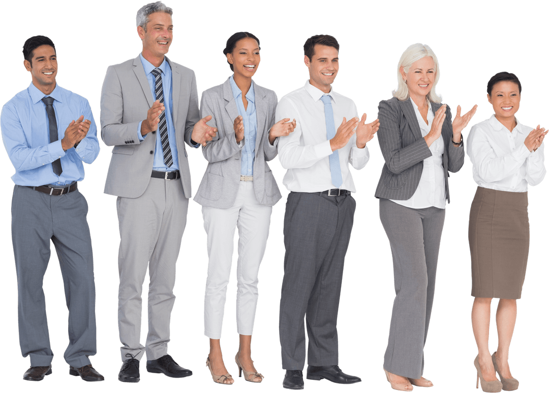 Diverse Business Team Applauding in Transparent Background