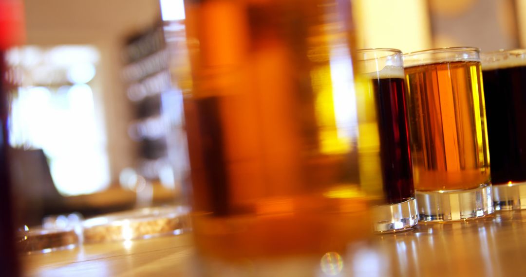 Close-Up of Whiskey Glasses on Bar Counter