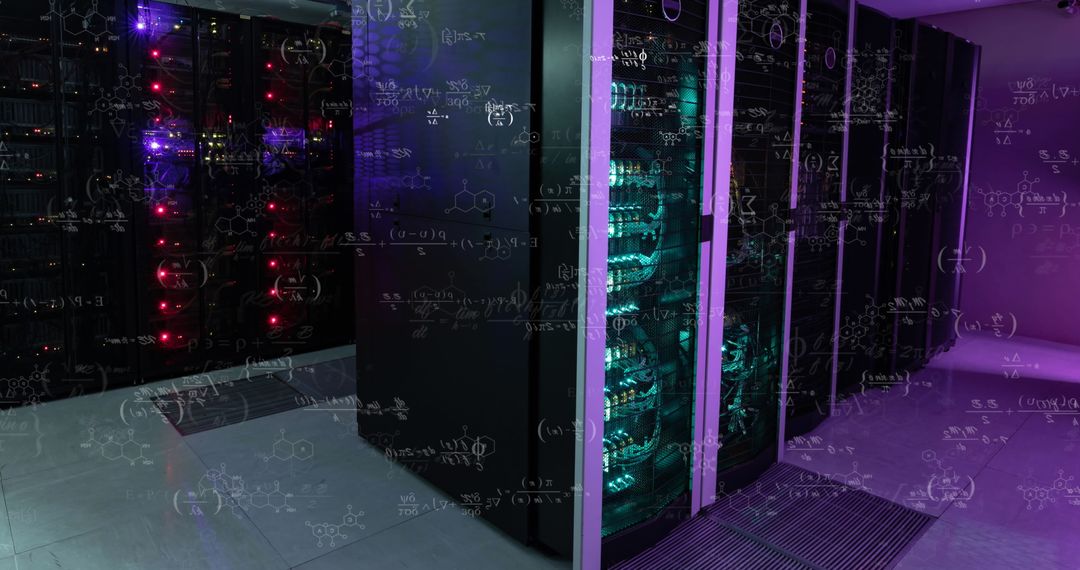 Mathematical Equations Overlaying Data Server Room