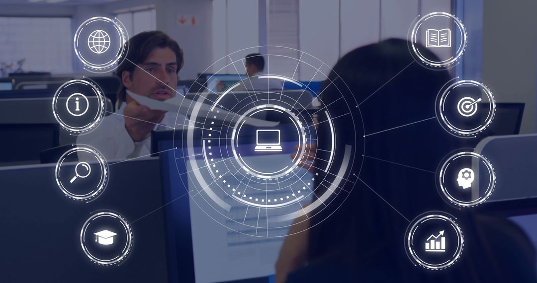 Futuristic Network Interface in Modern Office