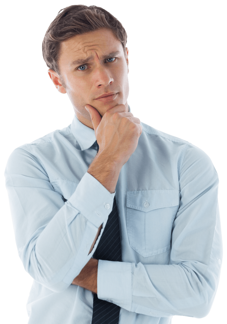Thoughtful Businessman Contemplating Ideas With Transparent Background