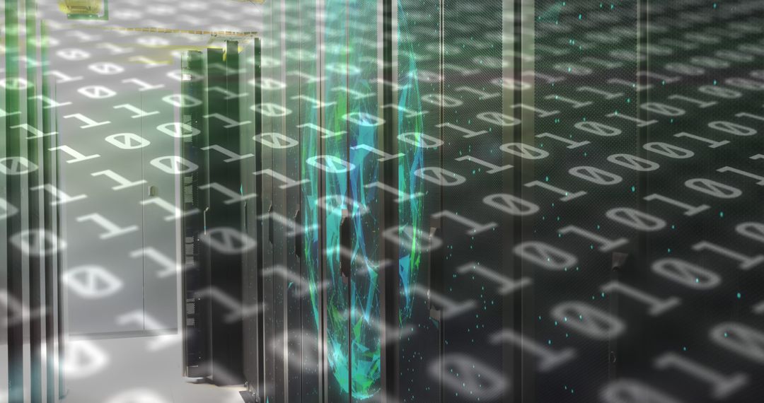Binary Code Overlay on Server Racks in Data Center
