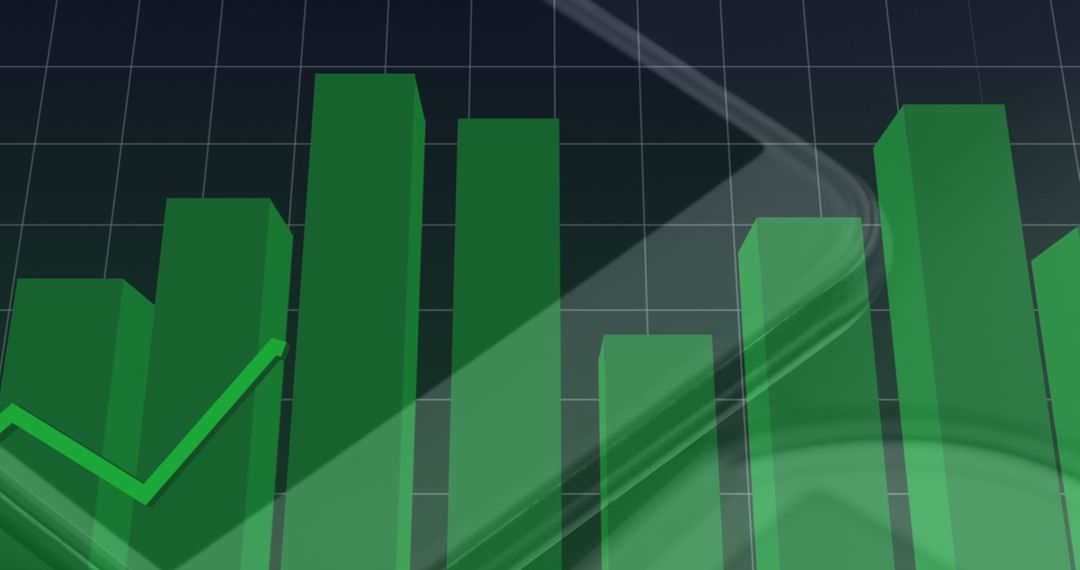 Green Bar Graphs with Digital Overlay and Upward Trend
