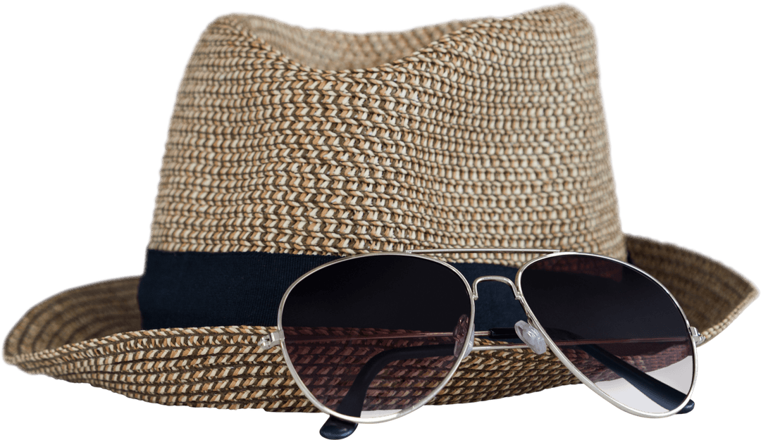 Transparent Straw Hat with Stylish Sunglasses Creating Chic Summer Vibe