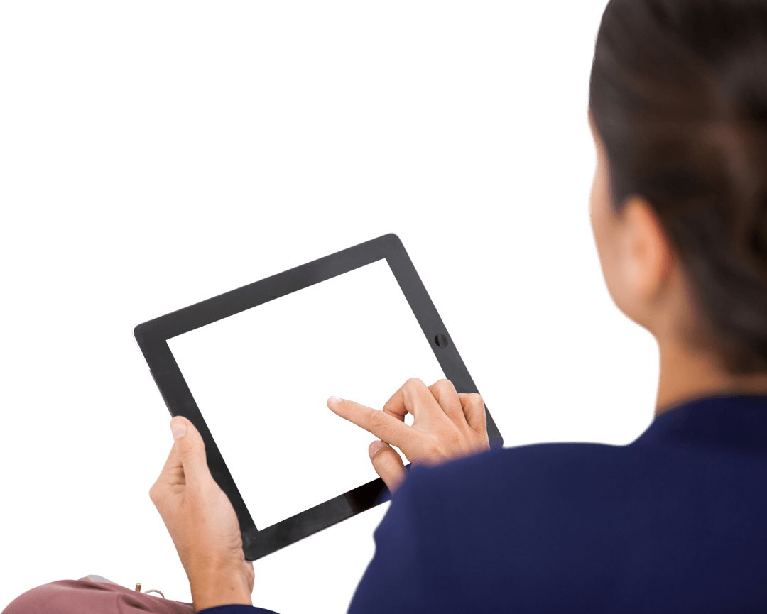 Businesswoman with Tablet: Transparent Digital Exploration Concept
