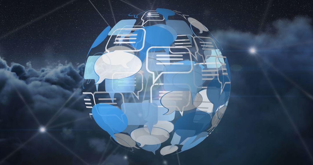 Global Communication Network with Speech Bubbles at Night