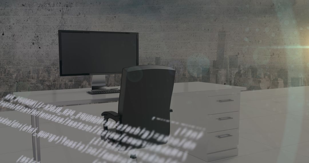 Digital Interface Overlaid on Modern Office with City View