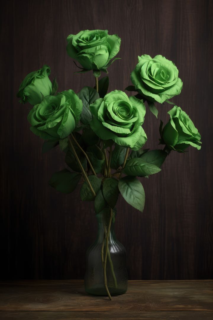 Green roses in vase on dark background, created using generative ai technology - Free Images, Stock Photos and Pictures on Pikwizard.com