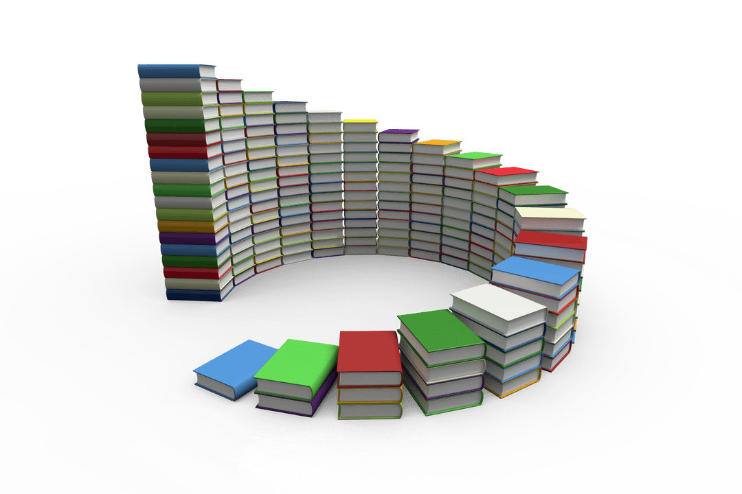 Colorful Books Arranged in Circular Formation on Transparent Background