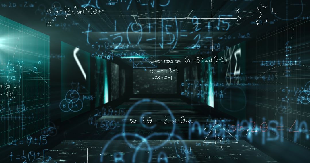 Futuristic Digital Algebra Lab with Innovative Equations Display