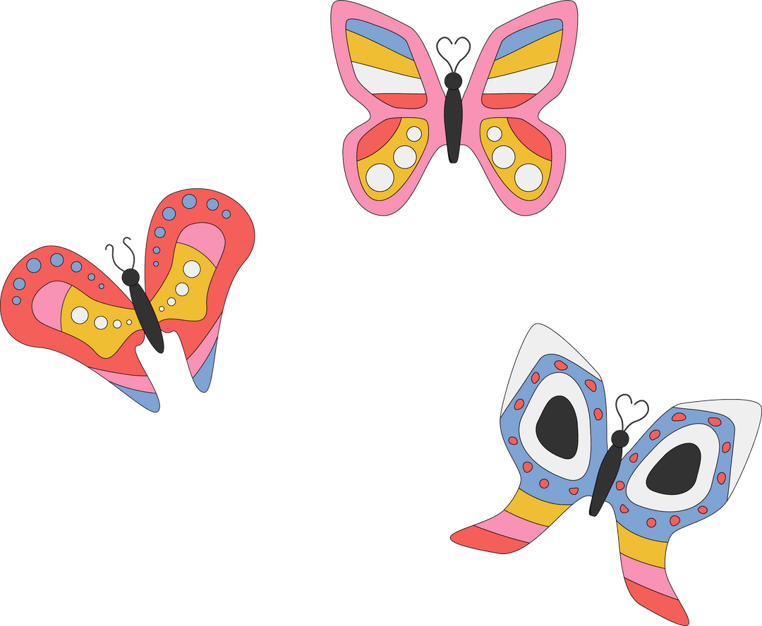 Colorful Stylized Butterflies on Transparent Background