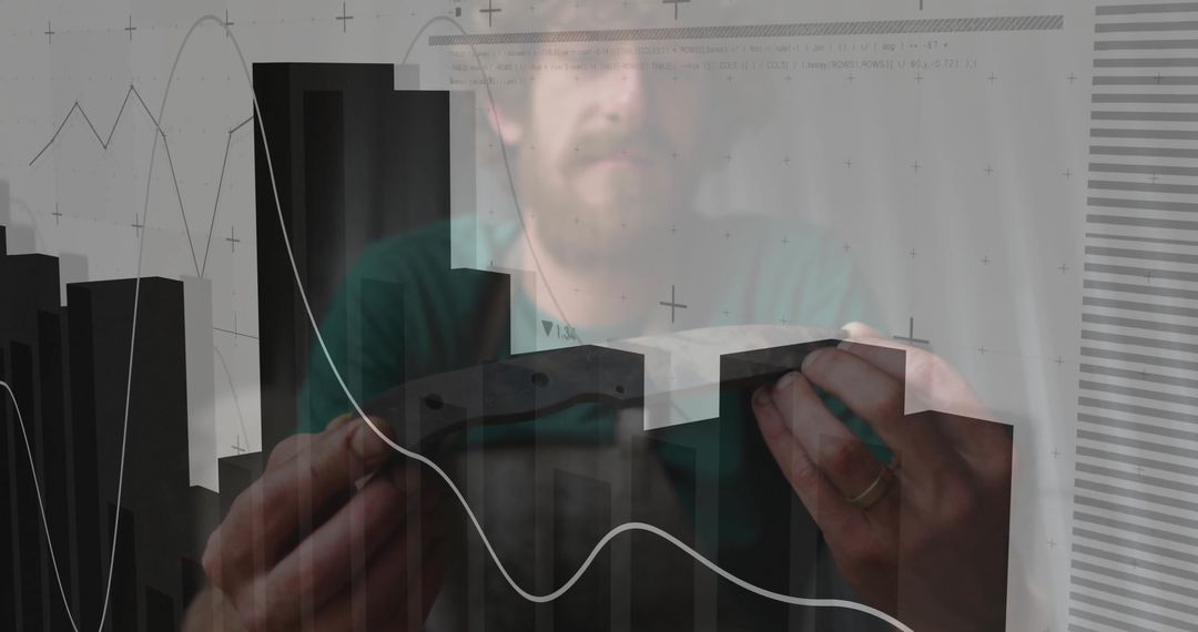 Innovative Data Analyst Aligning 3D Graphs in Futuristic Workspace