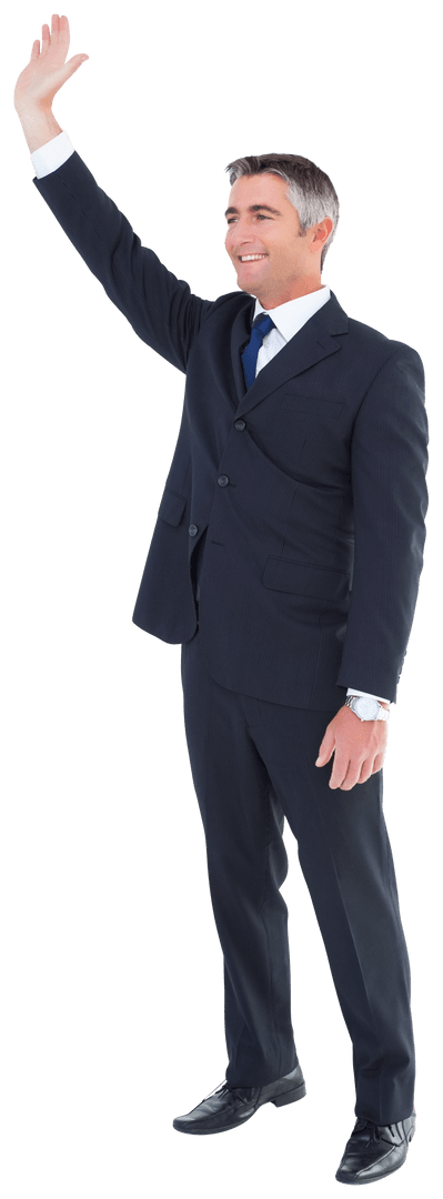 Confident Businessman in Suit Waving Transparent Background