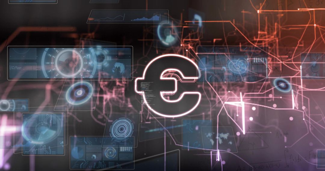 Glowing Euro Symbol in Futuristic Digital Finance Dashboard