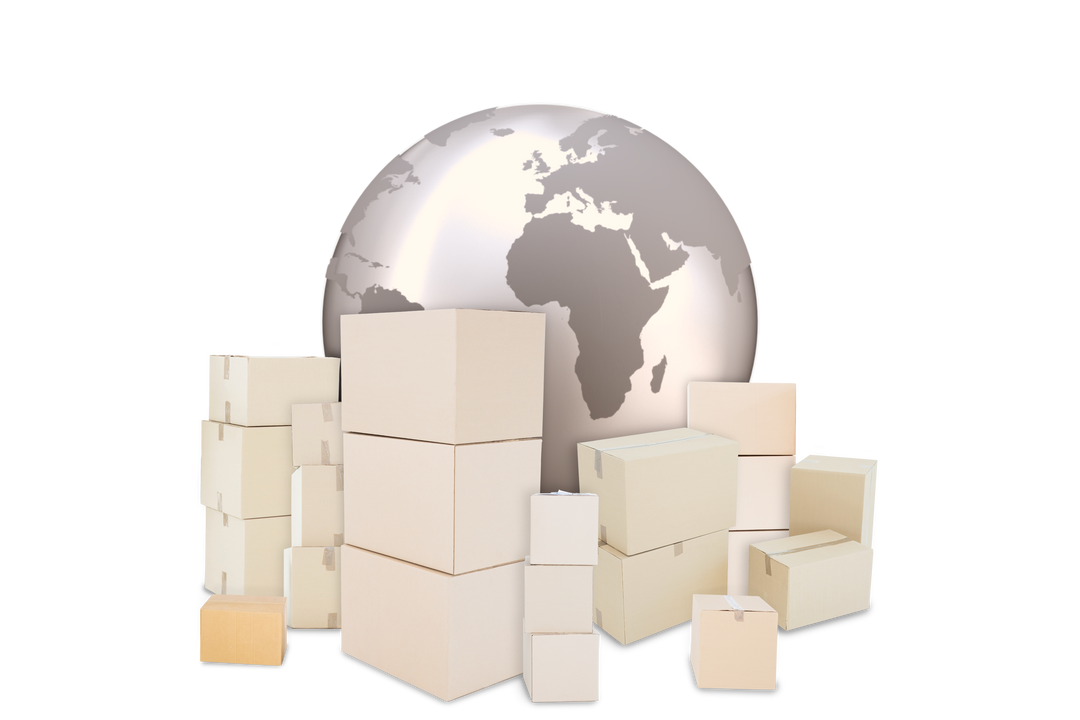 International Online Shopping Concept with Boxes and Globe on Transparent Background - Download Free Stock Images Pikwizard.com