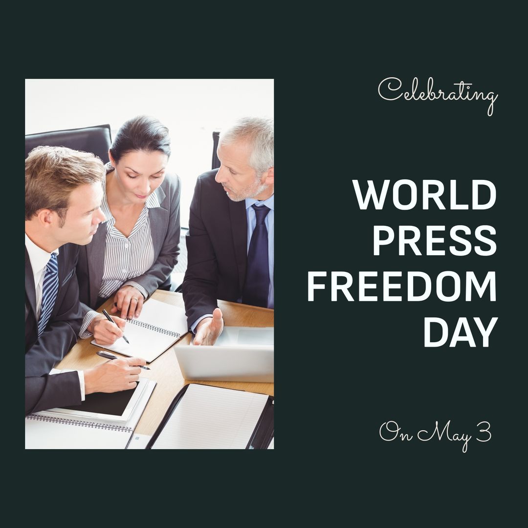 Diverse Business Professionals Collaborating for World Press Freedom Day