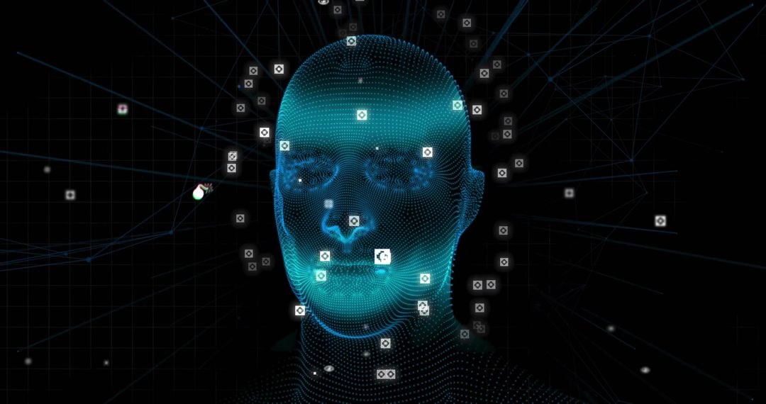 Futuristic Digital Wireframe Head with Data Connectivity Elements
