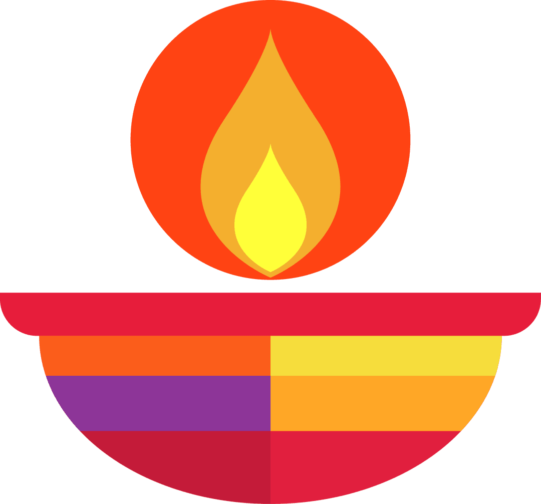 Transparent Vector Diya with Colorful Bowl and Flame Illustration