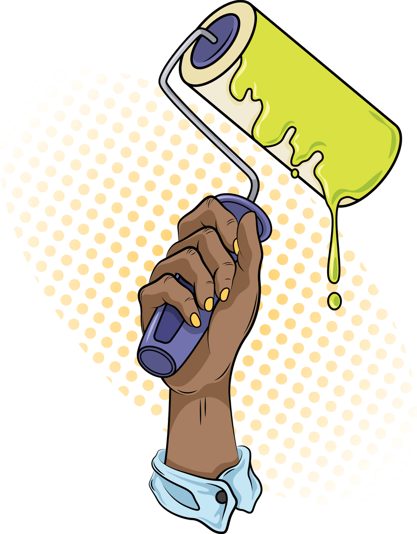 Vector Hand with Paint Roller on Transparent Background