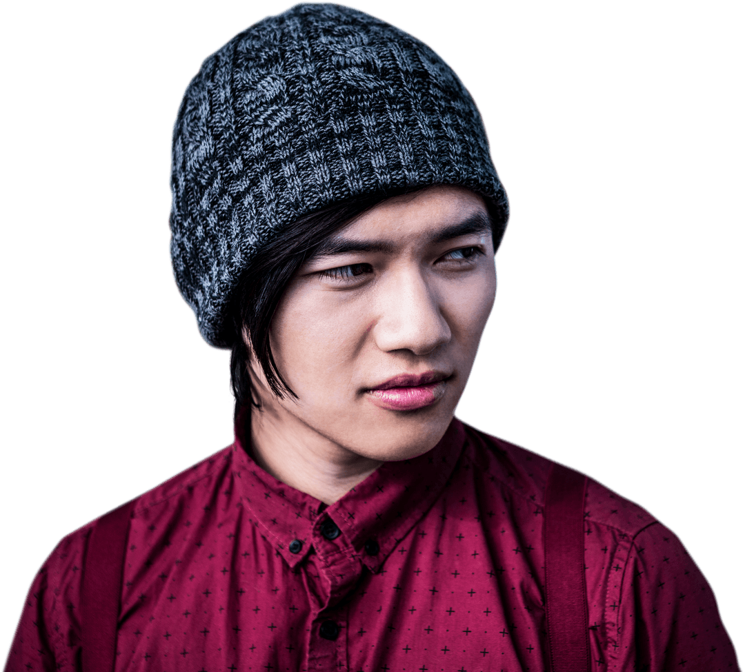 Transparent Portrait of Thoughtful Asian Man in Stylish Attire