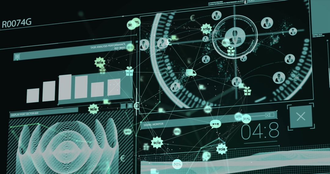 Futuristic digital interface with data visualization techniques