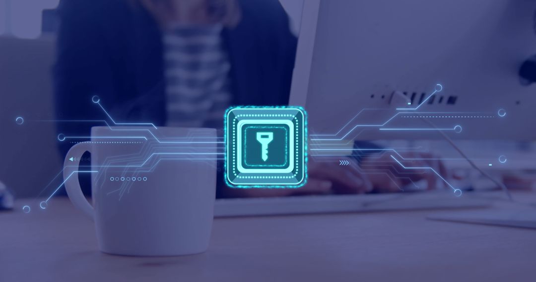 Cyber Security Concept with Virtual Key on Digital Interface