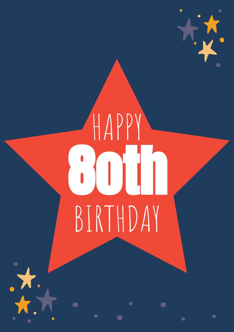 Happy 80th Birthday Star with Festive Design on Dark Blue Background - Download Free Stock Templates Pikwizard.com