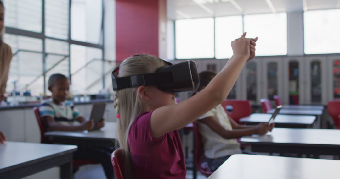 Young Students Using Virtual Reality and Tablets in Classroom - Free Images, Stock Photos and Pictures on Pikwizard.com