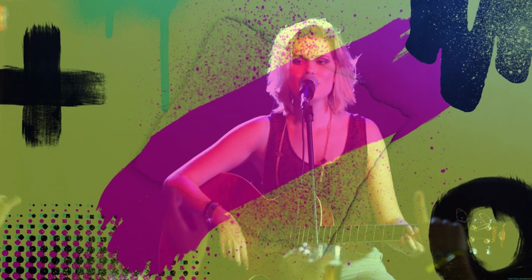 Live Musician Playing Guitar with Abstract Artistic Background