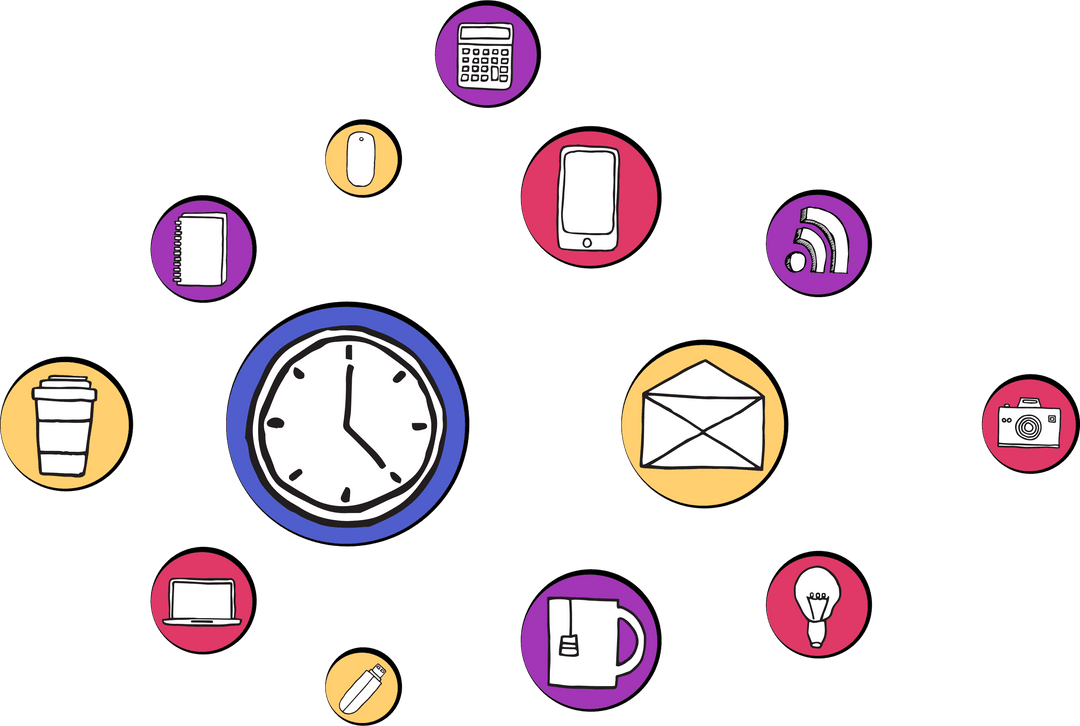 Digital technology symbols on transparent background