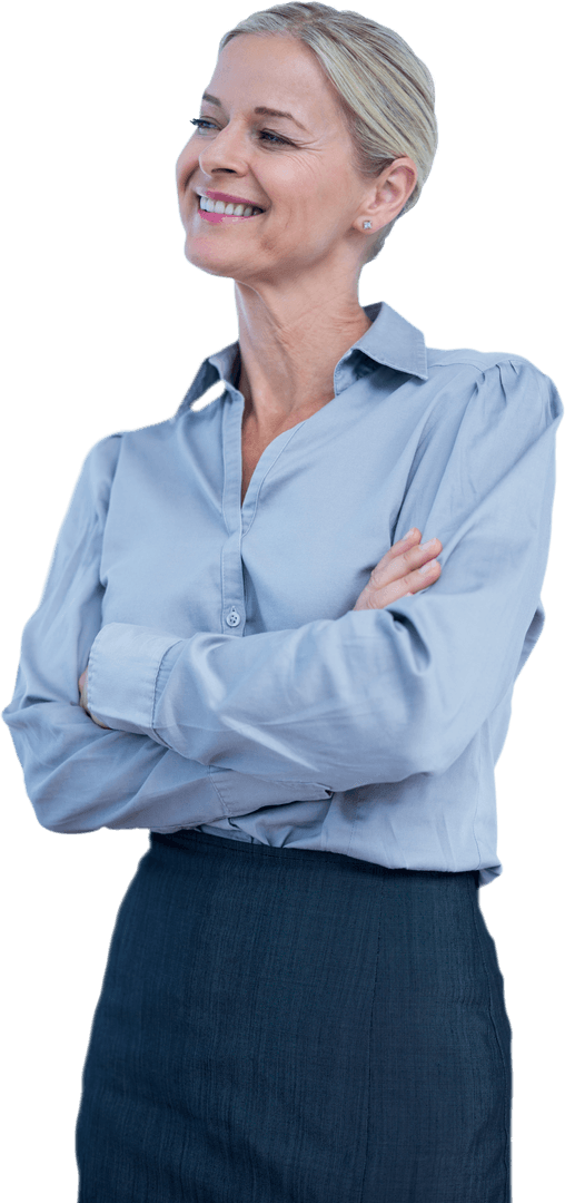 Transparent Smiling Businesswoman with Arms Crossed