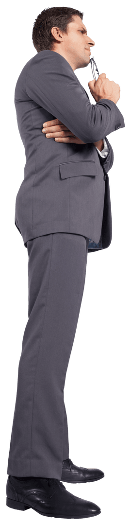 Caucasian Businessman with Eyeglasses Standing on Transparent Background