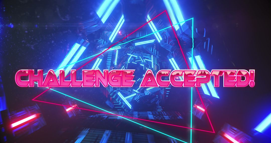 Challenge Accepted Text Over Vibrant Neon Tunnel