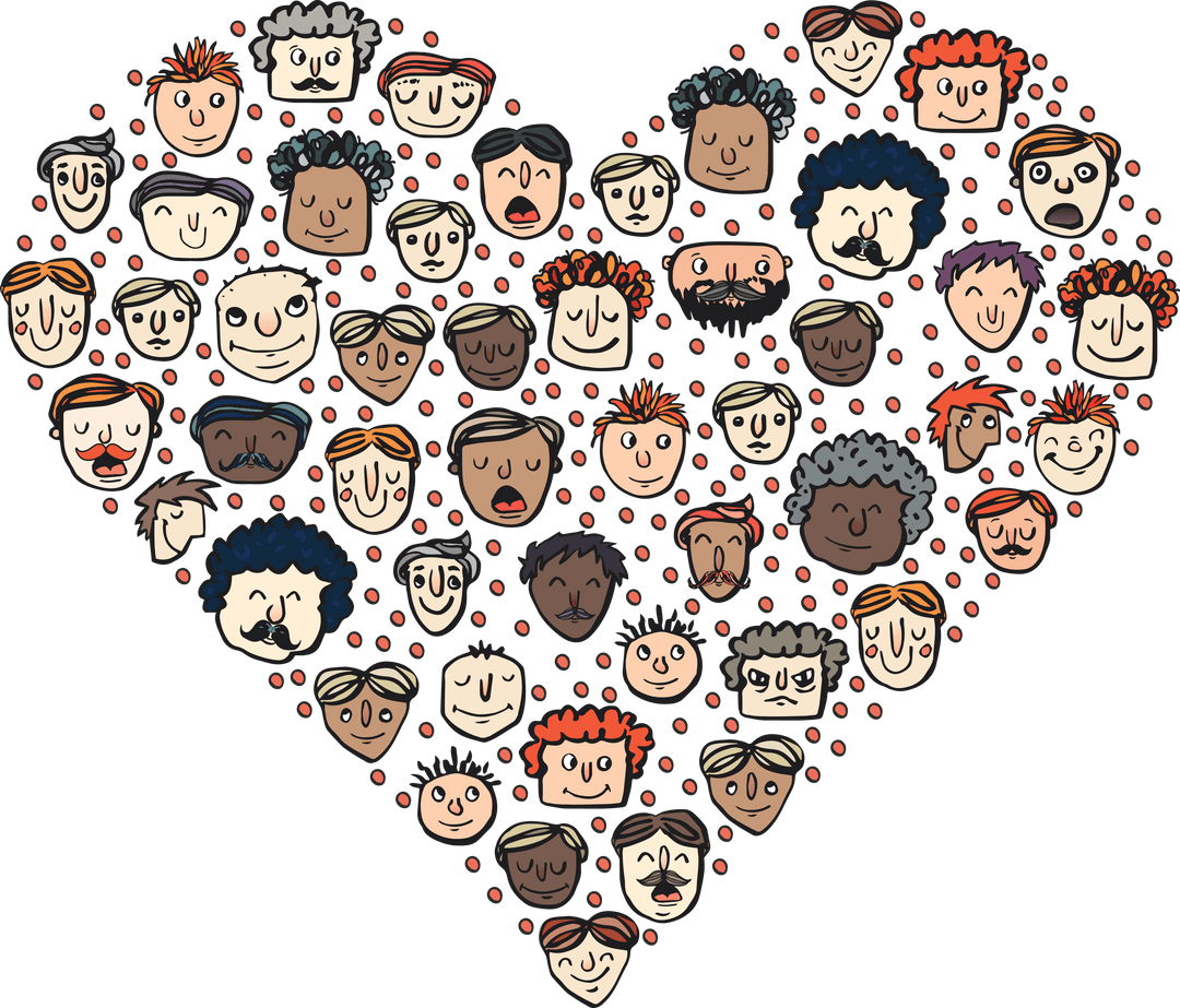 Heart Shaped Collage of Faces on Transparent Background