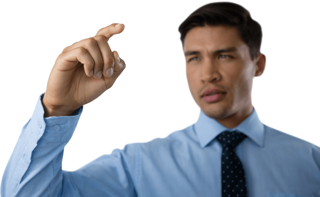 Confident Young Businessman Using Transparent Virtual Interface