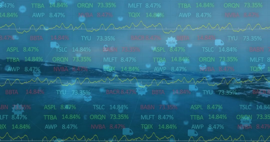 Financial Data Overlaid on Tranquil Mountain Lake
