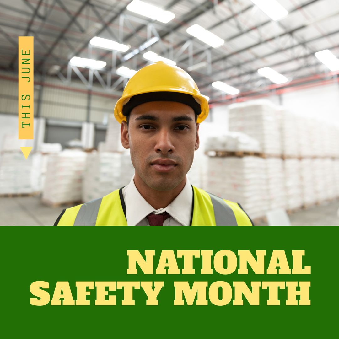 Portrait of Construction Worker Promoting National Safety Month - Download Free Stock Templates Pikwizard.com