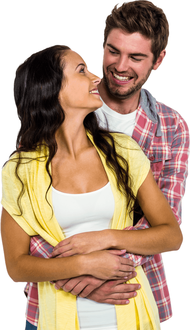 Transparent Happy Couple Embracing and Smiling Lovingly