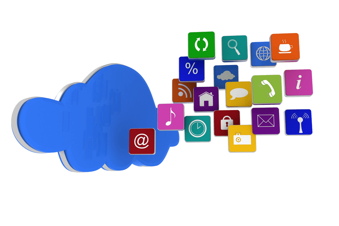 Transparent Cloud and Network Icons on Digital Background