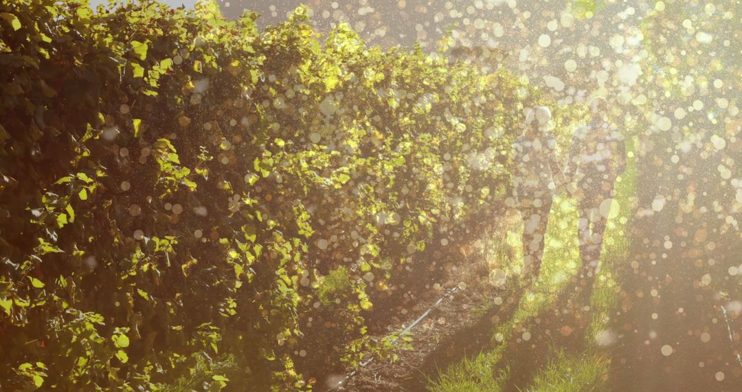 Romantic Couple Walking Through Sunlit Vineyard