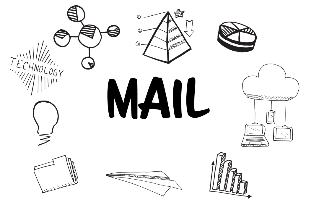 Transparent Vector Illustration with Email Icon and Communication Symbols