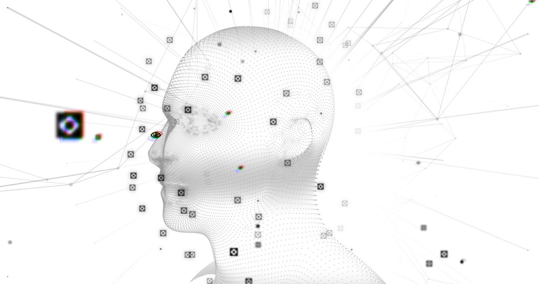 3D Human Head Model Illustrating Data Network Connectivity